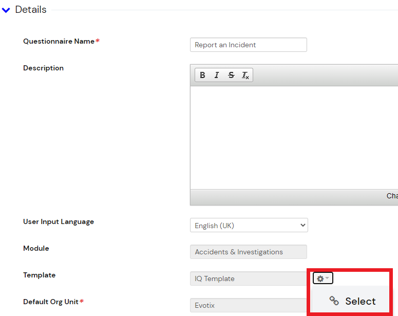 Assessment and Inspection Template Library Evotix